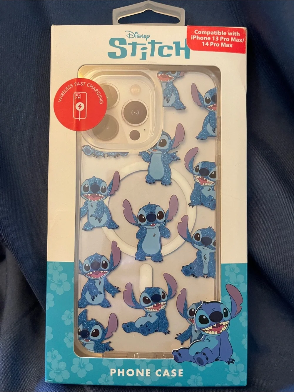 Disney Stitch Blue Pattern Phone Case for iPhone 13 Pro Max / 14 Pro Max
